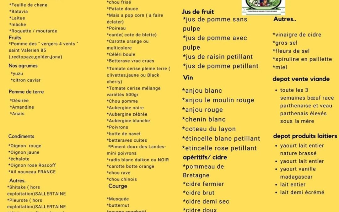 liste de nos produits disponibles, EARL Mme Voisin, Challans