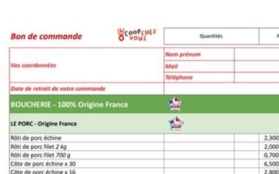 Bon de commande de Janvier. Magasin à la ferme coop chez vous, la Chapelle Thémer