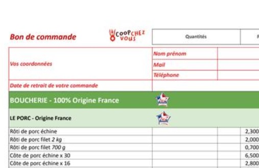 Bon de commande de Janvier. Magasin à la ferme coop chez vous, la Chapelle Thémer