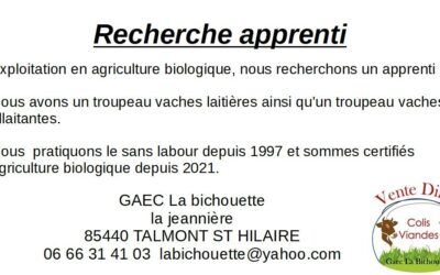 Emploi, gaec la bichouette recherche un apprenti, Saint-Hilaire-de-Talmont