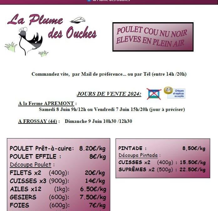 Apremont, Poulets, Plume des Ouches